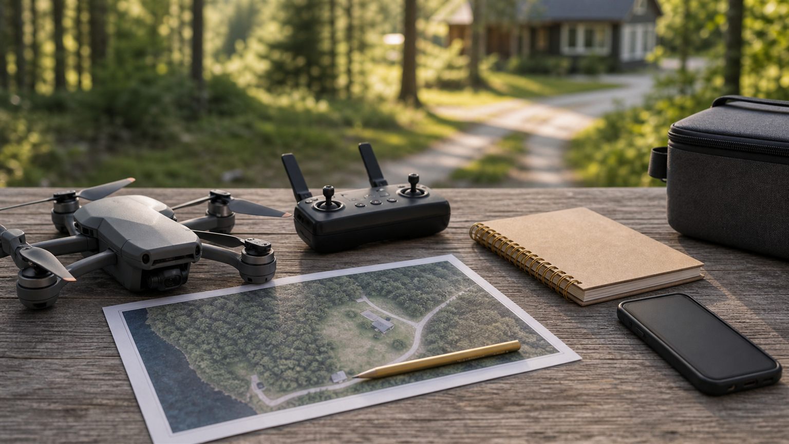 Drone quote planning materials on an outdoor table